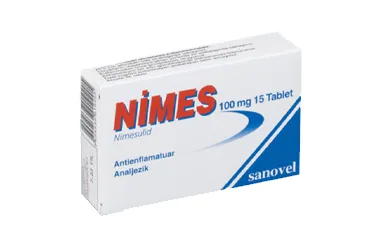 NIMES 100 MG 15 TABLET kutusu. Nimesulid içeren tablet. Üretici: SANOVEL İLAÇ SANAYİ VE TİCARET ANONİM ŞİRKETİ.