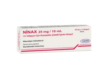 NINAX 25 MG/10 ML IV INFÜZYON IÇIN KONSANTRE ÇÖZELTI IÇEREN AMPUL ,10 AMPUL kutusu. Nikardipin hidroklorür içeren çözelti. Üretici: HAVER FARMA İLAÇ A.Ş.