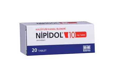 NIPIDOL 10 MG 20 TABLET kutu fotoğrafı. Amlodipin içeren tablet. Üretici: BİOFARMA İLAÇ SANAYİ VE TİCARET A.Ş.