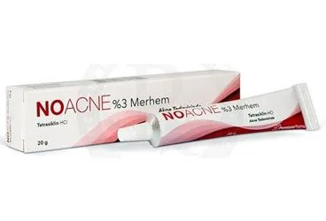 NOACNE %3 20 GR MERHEM ürün ambalajı. Tetrasiklin -topikal içeren merhem. Üretici: DİNÇSA İLAÇ SAN. VE TİC. A.Ş.