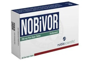 NOBIVOR 200 MG FILM KAPLI TABLET (30 TABLET) (vorikonazol) ambalajı, film kaplı tablet. Üretici: NOBİS SCİENTİFİC İLAÇ SANAYİ VE TİCARET ANONİM ŞİRKETİ.