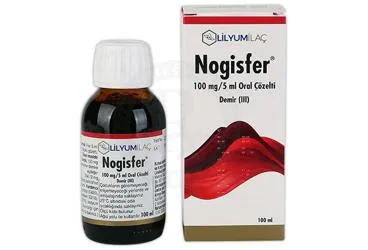 Demir iii hidroksit içeren çözelti: NOGISFER 100 MG/5 ML ORAL COZELTI, 100 ML (1 SISE) ürün ambalajı. Üretici: LİLYUM İLAÇ VE KİMYA SANAYİ TİCARET ANONİM ŞİRKETİ.