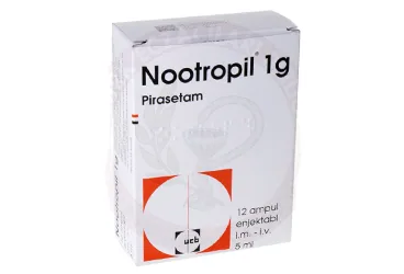 Pirasetam içeren ampul: NOOTROPIL 1 GR 12 AMPUL kutusu. Üretici: UCB PHARMA A.Ş.
