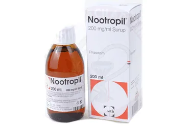 NOOTROPIL 200 ML ŞURUP kutu fotoğrafı, şurup formunda pirasetam içerir. Üretici: UCB PHARMA A.Ş.