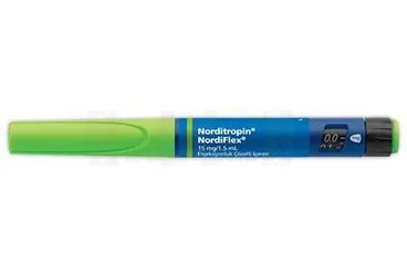 Somatropin içeren çözelti: NORDITROPIN NORDIFLEX 15 MG/1.5 ML ENJEKSIYONLUK COZELTI ICEREN KULLANIMA HAZIR KALEM kutusu. Üretici: NOVO NORDISK SAĞLIK ÜRÜNLERİ TİCARET LİMİTED ŞİRKETİ.