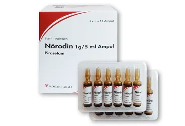 NORODIN 1 GR/ 5 ML IV ENJEKSIYONLUK COZELTI (12 AMPUL) (pirasetam) kutu fotoğrafı, çözelti. Üretici: KOÇAK FARMA İLAÇ VE KİMYA SANAYİ A.Ş.