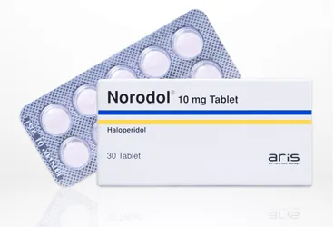 Haloperidol içeren tablet: NORODOL 10 MG 30 TABLET ambalajı. Üretici: ALİ RAİF İLAÇ SANAYİ A.Ş.