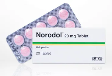NORODOL 20 MG 20 TABLET ürün ambalajı, tablet formunda haloperidol içerir. Üretici: ALİ RAİF İLAÇ SANAYİ A.Ş.