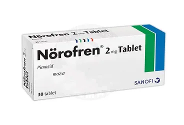 NOROFREN 2 MG 30 TABLET kutusu, tablet formunda pimozide içerir. Üretici: SANOFİ SAĞLIK ÜRÜNLERİ LTD. ŞTİ.