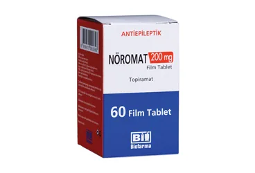 NOROMAT 200 MG 60 FILM TABLET kutu fotoğrafı, film kaplı tablet formunda topiramat içerir. Üretici: BİOFARMA İLAÇ SANAYİ VE TİCARET A.Ş.