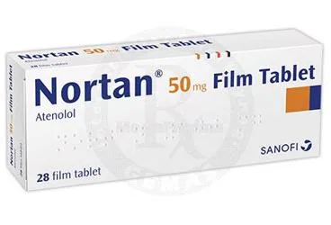 Atenolol içeren film kaplı tablet: NORTAN 50 MG 28 FILM TABLET ambalajı. Üretici: SANOFİ SAĞLIK ÜRÜNLERİ LTD. ŞTİ.