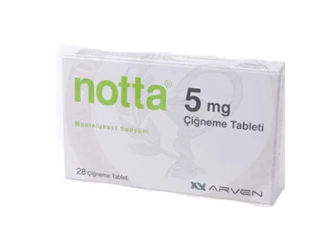 NOTTA 5 MG 28 CIGNEME TABLETI ambalajı, çiğneme tableti formunda montelukast sodyum içerir. Üretici: SANOVEL İLAÇ SANAYİ VE TİCARET ANONİM ŞİRKETİ.