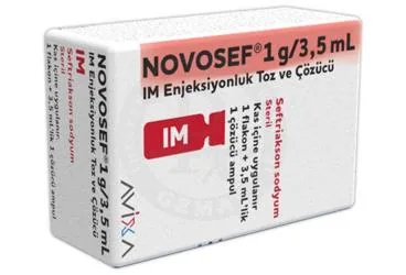 NOVOSEF 1 G/3,5 ML IM ENJEKSIYONLUK TOZ VE COZUCU (seftriakson) kutu fotoğrafı, enjeksiyonluk ürün. Üretici: AVİXA İLAÇ SANAYİ VE TİCARET ANONİM ŞİRKETİ.