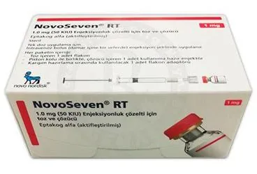 NOVOSEVEN RT 1 MG ENJ. COZELTI ICIN TOZ VE COZUCU (koagülasyon faktör 7a rekombinant) ürün ambalajı, çözelti. Üretici: NOVO NORDISK SAĞLIK ÜRÜNLERİ TİCARET LİMİTED ŞİRKETİ.