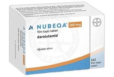 Darolutamid içeren film kaplı tablet: NUBEQA 300 MG FILM KAPLI TABLET (112 TABLET) kutu fotoğrafı. Üretici: BAYER TÜRK KİMYA SAN. LTD. ŞTİ.