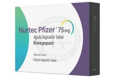 NURTEC PFIZER 75 MG AGIZDA DAGILABILIR TABLET (2 ADET) kutu fotoğrafı. Rimegepant içeren tablet. Üretici: PFİZER PFE İLAÇLARI ANONİM ŞİRKETİ.