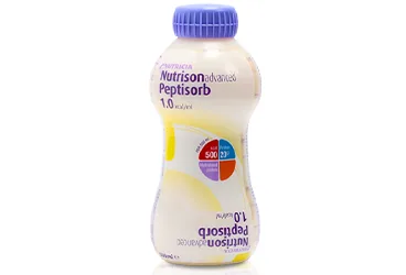 NUTRISON ADVANCED PEPTISORB 500 ML ürün ambalajı. Etkin maddesi protein+karbonhidrat+yag+vit+mineral. Üretici: NUMIL GIDA ÜRÜNLERİ SANAYİ VE TİCARET A.Ş.