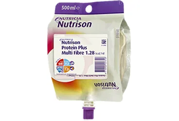 NUTRISON PROTEIN PLUS MULTI FIBRE 500 ML ürün ambalajı. Etkin maddesi protein+karbonhidrat+yag+vit+mineral. Üretici: NUMIL GIDA ÜRÜNLERİ SANAYİ VE TİCARET A.Ş.