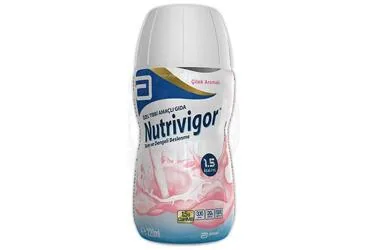 NUTRIVIGOR CILEK AROMALI 220 ML ambalajı. Etkin maddesi protein+karbonhidrat+yag+vit+mineral. Üretici: ABBOTT LABORATUARLARI İTHALAT İHRACAT VE TİCARET LİMİTED ŞİRKETİ.