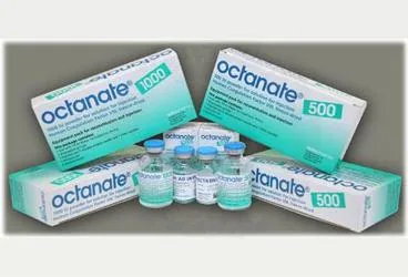 Anti hemofilik faktör 8 içeren çözelti: OCTANATE 1000 IU IV ENJEKSIYONLUK COZELTI TOZU VE COZUCU ambalajı. Üretici: BERK İLAÇ İTHALAT VE PAZARLAMA A.Ş.