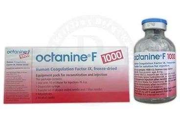 Insan faktör ix konsantresi içeren çözelti: OCTANINE F 1000 IU/10 ML IV ENJEKSIYONLUK COZELTI HAZIRLAMAK ICIN TOZ VE COZUCU kutusu. Üretici: BERK İLAÇ İTHALAT VE PAZARLAMA A.Ş.