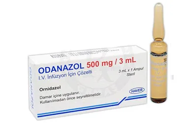 Ornidazol içeren çözelti: ODANAZOL 500 MG/3 ML IV INFUZYON ICIN COZELTI kutusu. Üretici: HAVER FARMA İLAÇ ANONİM ŞİRKETİ.