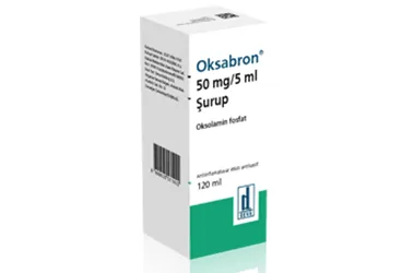 OKSABRON 50 MG/5 ML SURUP (120 ML) kutu fotoğrafı, şurup formunda oksolamin içerir. Üretici: DEVA HOLDİNG ANONİM ŞİRKETİ.
