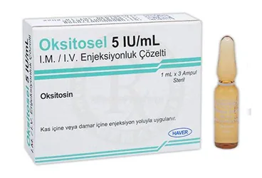 Oksitosin içeren çözelti: OKSITOSEL 5 IU /ML I.M. / I.V. ENJEKSIYONLUK COZELTI (3 AMPUL) kutu fotoğrafı. Üretici: HAVER FARMA İLAÇ ANONİM ŞİRKETİ.