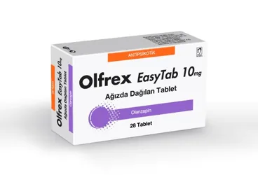 OLFREX EASY TAB 10 MG 28 AGIZDA DAGILAN TABLET (olanzapin) kutusu, tablet. Üretici: NOBEL İLAÇ SAN. VE TİC. A.Ş.