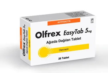OLFREX EASY TAB 5 MG 28 AGIZDA DAGILAN TABLET (olanzapin) kutu fotoğrafı, tablet. Üretici: NOBEL İLAÇ SAN. VE TİC. A.Ş.