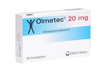 Olmesartan medoksomil içeren film kaplı tablet: OLMETEC 20 MG 28 FILM KAPLI TABLET ambalajı. Üretici: DAIICHI SANKYO İLAÇ TİCARET LİMİTED ŞİRKETİ.