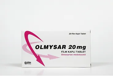 OLMYSAR 20 MG 28 FILM TABLET kutusu. Olmesartan medoksomil içeren film kaplı tablet. Üretici: BİLİM İLAÇ SANAYİİ VE TİCARET A.Ş.
