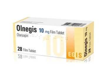 OLNEGIS 10 MG 28 FILM TABLET kutusu, film kaplı tablet formunda olanzapin içerir. Üretici: FARMA-TEK İLAÇ SANAYİ VE TİCARET A.Ş.