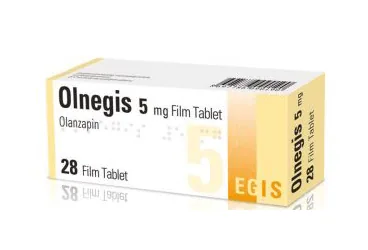 OLNEGIS 5 MG 28 FILM TABLET kutusu, film kaplı tablet formunda olanzapin içerir. Üretici: FARMA-TEK İLAÇ SANAYİ VE TİCARET A.Ş.