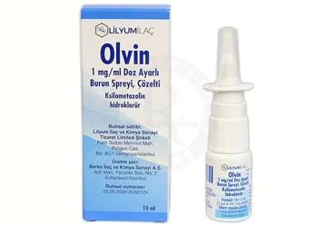 Ksilometazolin hidrokolür içeren nazal sprey: OLVIN 1 MG/ML DOZ AYARLI BURUN SPREYI, COZELTI (10 ML) kutusu. Üretici: LİLYUM İLAÇ VE KİMYA SANAYİ TİCARET ANONİM ŞİRKETİ.