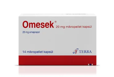 OMESEK 20 MG 14 MIKROPELLET KAPSUL kutu fotoğrafı. Omeprazol içeren kapsül. Üretici: TERRA İLAÇ VE KİMYA SAN. TİC. A.Ş.