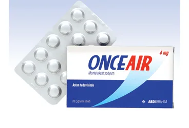 ONCEAIR 4 MG 28 ÇİĞNEME TABLET kutusu, çiğneme tableti formunda montelukast sodyum içerir. Üretici: ABDİ İBRAHİM İLAÇ SANAYİ VE TİCARET A.Ş.
