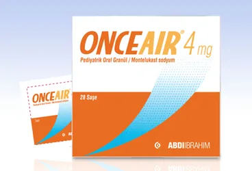 ONCEAIR 4 MG PEDIYATRIK ORAL GRANUL 28 SASE kutusu, saşe formunda montelukast sodyum içerir. Üretici: ABDİ İBRAHİM İLAÇ SANAYİ VE TİCARET A.Ş.