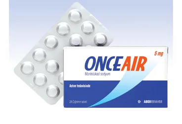 ONCEAIR 5 MG 28 ÇİĞNEME TABLET (montelukast sodyum) kutu fotoğrafı, çiğneme tableti. Üretici: ABDİ İBRAHİM İLAÇ SANAYİ VE TİCARET A.Ş.