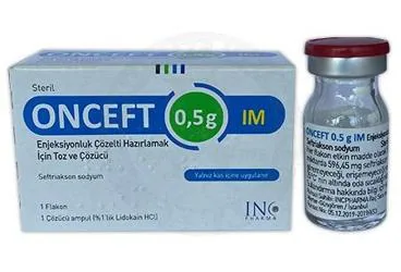 ONCEFT 0,5 G IM ENJKESIYONLUK COZELTI HAZIRLAMAK ICIN TOZ VE COZUCU (1 FLAKON) kutusu, çözelti formunda seftriakson içerir. Üretici: INCPHARMA İLAÇ SAN. VE TİC. LTD. ŞTİ.