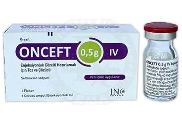 ONCEFT 0,5 G IV ENJEKSIYONLUK COZELTI HAZIRLAMAK ICIN TOZ VE COZUCU (seftriakson) ürün ambalajı, çözelti. Üretici: INCPHARMA İLAÇ SAN. VE TİC. LTD. ŞTİ.