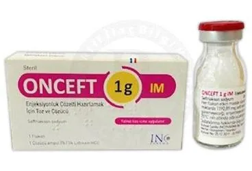 ONCEFT 1 G IM ENJKESIYONLUK COZELTI HAZIRLAMAK ICIN TOZ VE COZUCU (1 FLAKON) ambalajı. Seftriakson içeren çözelti. Üretici: INCPHARMA İLAÇ SAN. VE TİC. LTD. ŞTİ.