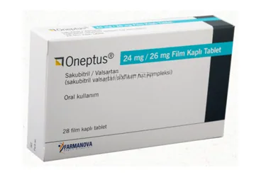 ONEPTUS 24 MG/26 MG 28 FILM KAPLI TABLET (valsartan + sakubitril) kutusu, film kaplı tablet. Üretici: FARMANOVA SAĞLIK HİZMETLERİ LTD.ŞTİ.