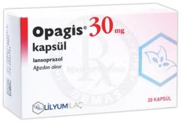 OPAGIS 30 MG 28 MIKROPELLET KAPSUL ürün ambalajı. Lansoprazol içeren kapsül. Üretici: LİLYUM İLAÇ VE KİMYA SANAYİ TİCARET ANONİM ŞİRKETİ.