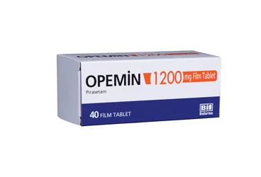 Pirasetam içeren film kaplı tablet: OPEMIN 1200 MG 40 FILM TABLET kutusu. Üretici: BİOFARMA İLAÇ SANAYİ VE TİCARET A.Ş.