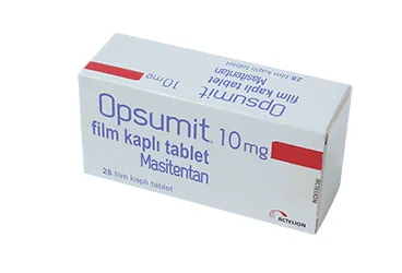 OPSUMIT 10 MG 28 FILM KAPLI TABLET (masitentan) ürün ambalajı, film kaplı tablet. Üretici: JOHNSON AND JOHNSON SIHHİ MALZEME SANAYİ VE TİCARET LİMİTED ŞİRKETİ.