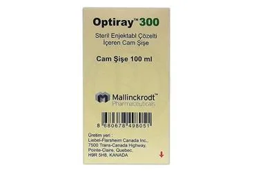 OPTIRAY 300 MG/ML ENJEKSIYONLUK COZELTI ICEREN CAM SISE 100 ML 1SISE ürün ambalajı, çözelti formunda ioversol içerir. Üretici: GUERBET İLAÇ TIBBİ MALZEME VE CİHAZLAR SANAYİ VE TİCARET ANONİM ŞİRKETİ.