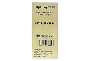 OPTIRAY 350 MG/ML ENJEKSIYONLUK COZELTI ICEREN CAM SISE 200 ML 1SISE ürün ambalajı, çözelti formunda ioversol içerir. Üretici: GUERBET İLAÇ TIBBİ MALZEME VE CİHAZLAR SANAYİ VE TİCARET ANONİM ŞİRKETİ.