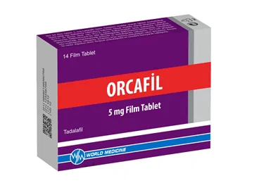 ORCAFIL 5 MG FILM KAPLI TABLET (14 TABLET) (tadalafil) kutu fotoğrafı, film kaplı tablet. Üretici: WORLD MEDICINE İLAÇ SAN. VE TİC. A.Ş.
