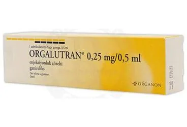 ORGALUTRAN 0,25 MG/0.5 ML 1 HAZIR SIRINGA kutusu. Etkin maddesi ganirelix. Üretici: ORGANON TURKEY İLAÇLARI LİMİTED ŞİRKETİ.